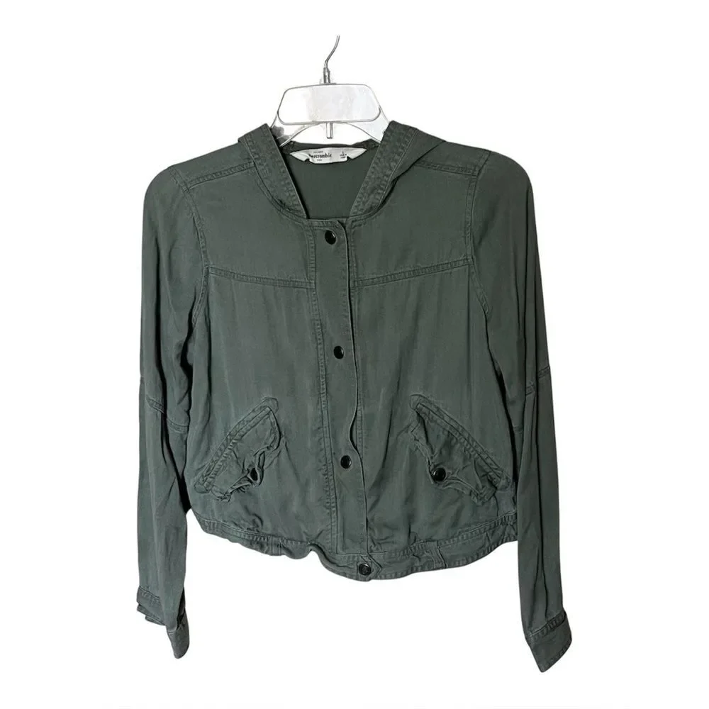 Abercrombie Kids Army Green Hooded Snap Front Utility Jacket Coat Size Large